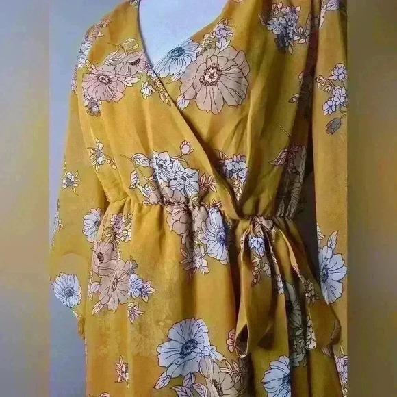 Floral High Low Mustard Flowy Dress - Picture 4 of 11